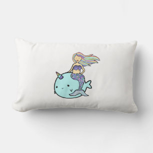 Coussin Rectangle Sirène avec arc-en-ciel Cheveux équitation animal