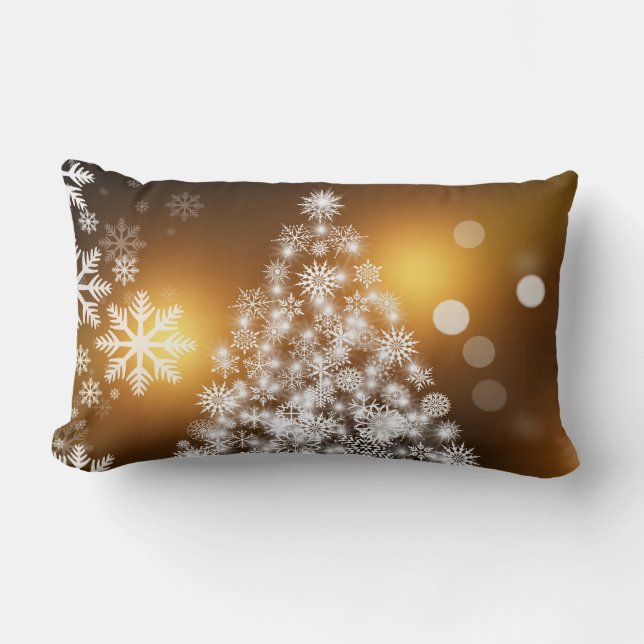 Coussin Rectangle Snowflake sapin de Noël avec Arrière - plan d'or (Recto)