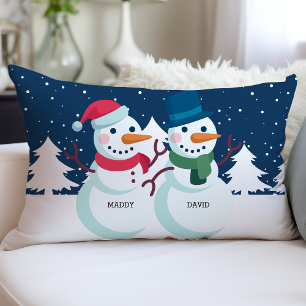 Coussin Rectangle Snowman Couple Noms Personnalisés Noël Personnalis