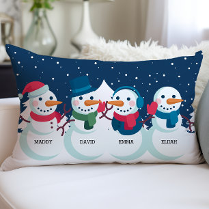 Coussin Rectangle Snowman Famille Noël Nom personnalisé Holiday