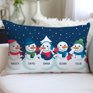 Coussin Rectangle Snowman Famille Noël Nom personnalisé Vacances