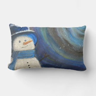 Coussin Rectangle Snowy Night Snowman Throw Pillow Original Art