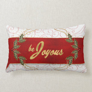 Coussin Rectangle Soyez joyeux Be Jolly Red Ribbon et Holly
