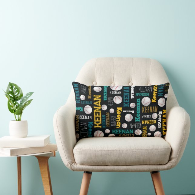 Coussin Rectangle Sports de baseball turquoise or blanc Keenan (Chaise)