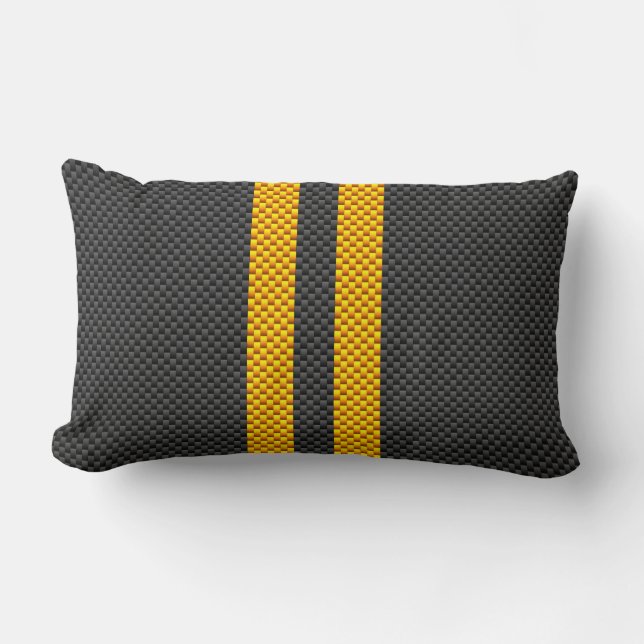 Coussin Rectangle Sporty Yellow Racing Stripes Carbon Fiber Style (Recto)