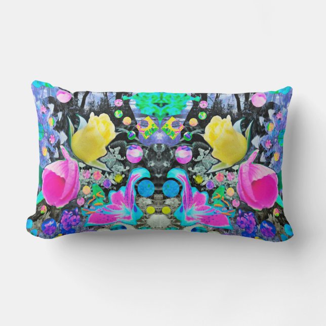 Coussin Rectangle Stargazer Lily, Rose et le collage d'hibiscus rose (Recto)