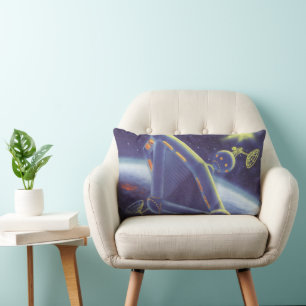 Coussin Rectangle Station spatial en orbite de science-fiction vinta