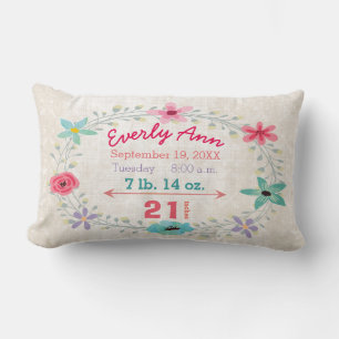 Coussin Rectangle Statistiques de naissance Bébé Fille Forêt Créatur