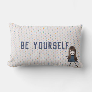 Coussin Rectangle Stick Girl en robe Denim avec citation