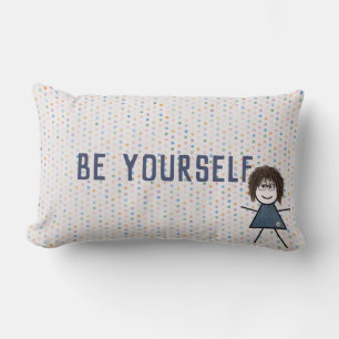 Coussin Rectangle Stick Girl en robe Denim avec citation