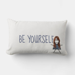 Coussin Rectangle Stick Girl en robe Denim avec citation