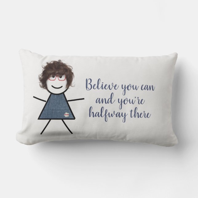 Coussin Rectangle Stick Girl en robe Denim avec citation (Recto)
