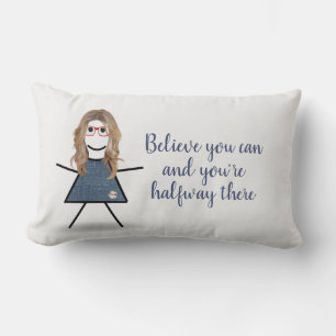 Coussin Rectangle Stick Girl en robe Denim avec citation