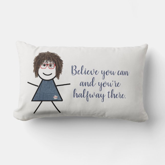 Coussin Rectangle Stick Girl en robe Denim avec citation (Recto)
