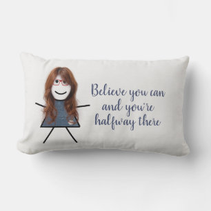 Coussin Rectangle Stick Girl en robe Denim avec citation