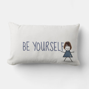 Coussin Rectangle Stick Girl en robe Denim avec citation