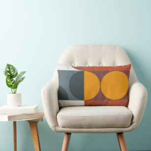 Coussin Rectangle Style Bauhaus Gris, Or, Brown, Turquoise