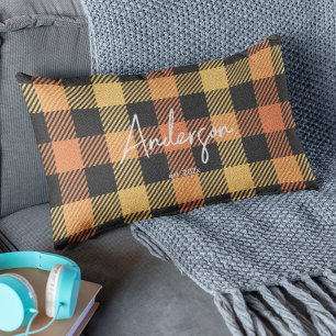 Coussin Rectangle Style orange jaune foncé couleur plaid