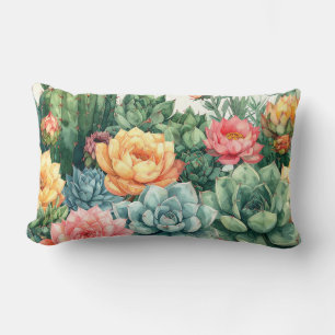 Coussin Rectangle Succulent Garden Pillow - Cactus Botanical Plant 