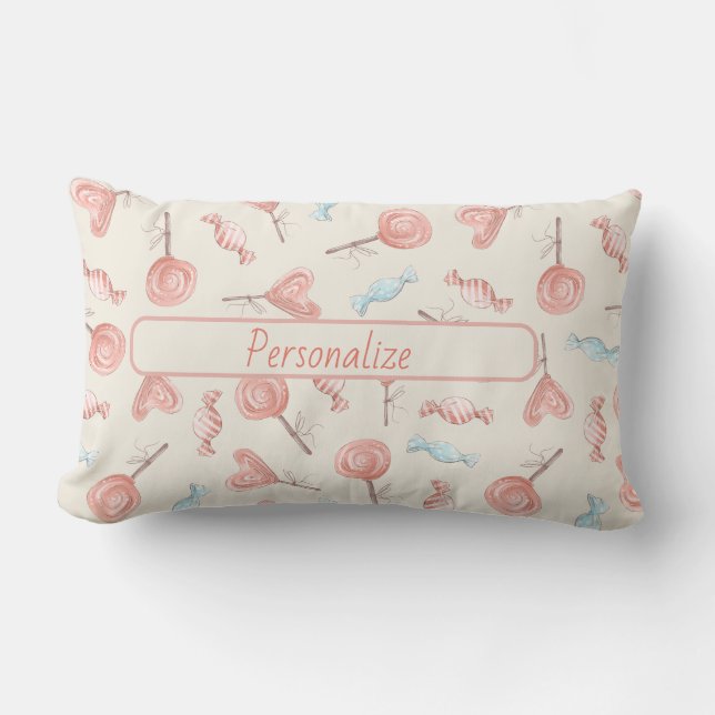 Coussin Rectangle Sucré Joli bonbon rose Lollipops mignonne (Recto)