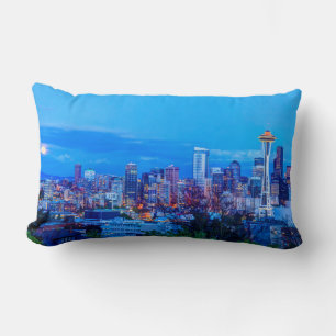 Coussin Rectangle Super Moon se lève près de Seattle