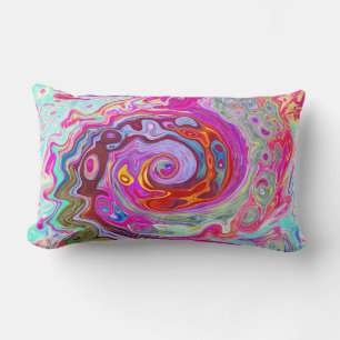 Coussin Rectangle Super rétro rose chaud et bleu tourbillon Abstrait