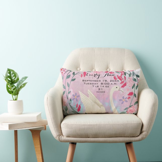 Coussin Rectangle Swan Baby Girl Nursery Statistiques ou fiche de na (Chaise)