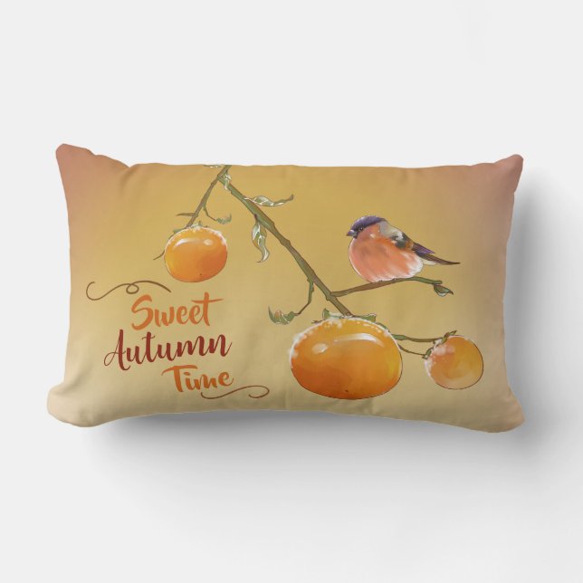 Coussin Rectangle Sweet automne Orange Persimmon Fruits & Oiseau Lum (Recto)