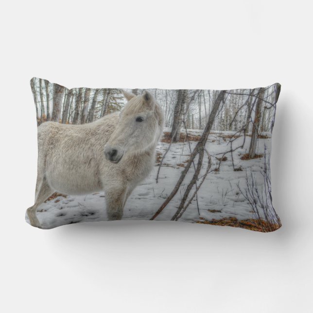 Coussin Rectangle Sweet White Mare et cadeau de forêt d'hiver (Recto)