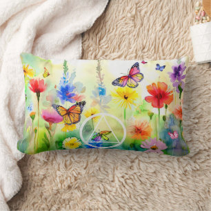 Coussin Rectangle Symbole AA Papillons et Fleurs Récupération