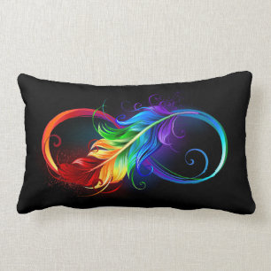 Coussin Rectangle Symbole d'infini avec plume arc-en-ciel
