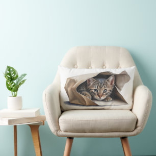 Coussin Rectangle Tablette Chat dans sac en papier