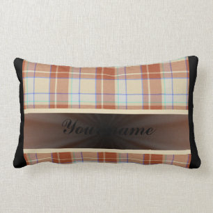Coussin Rectangle Tartan Brown d'orange avec le ruban