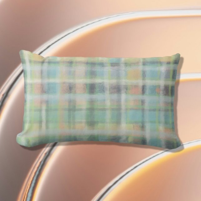 Coussin Rectangle Tartan plaid moderne pastel jaune cyan gris vert (Créateur téléchargé)