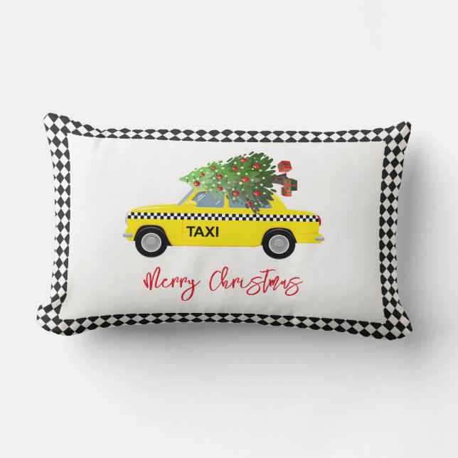 Coussin Rectangle Taxi Jaune Cabine Joyeux Arbre de Noël Ville de va (Recto)