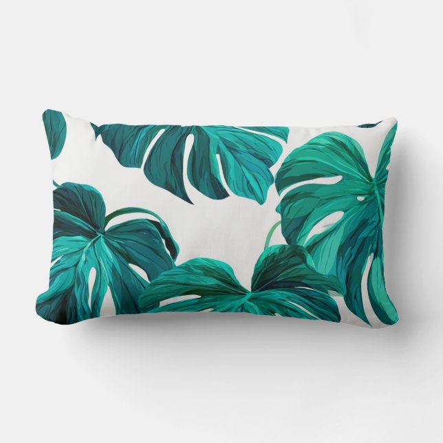 Coussin Rectangle Teal Tropical Monstera Leaf Seamless Pattern Art (Recto)