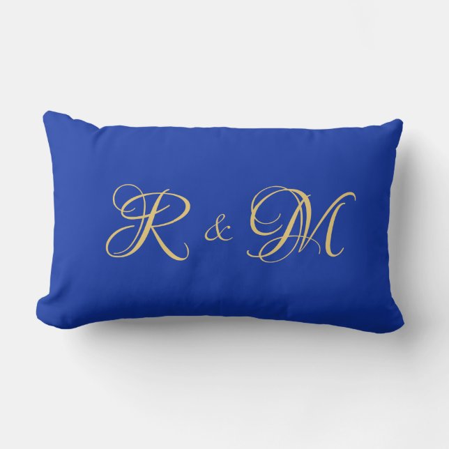 Coussin Rectangle Tendance Élégant Uni Bleu Royal Initiales Couple (Recto)