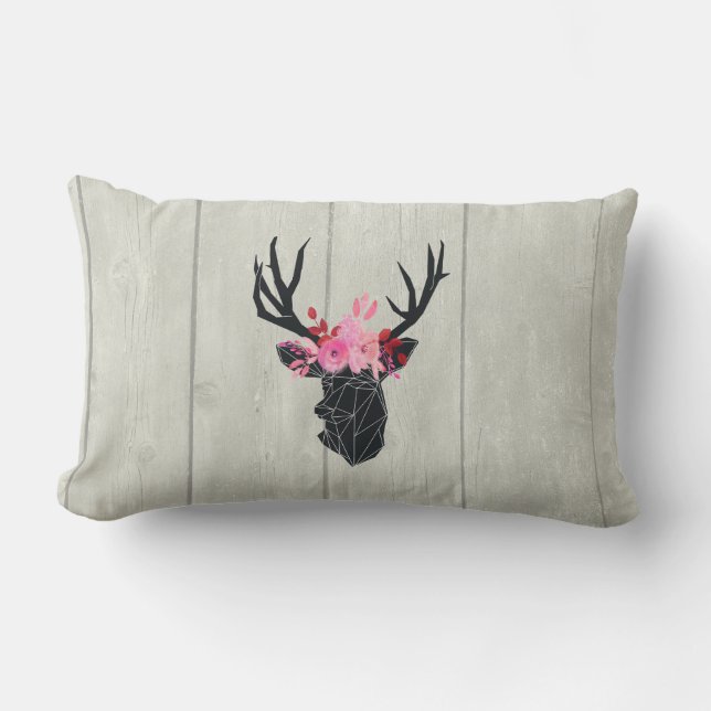 Coussin Rectangle Tête de cerf géométrique avec couronne florale (Recto)