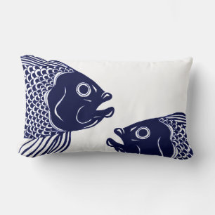 Coussin Rectangle Têtes de poisson bleu marine