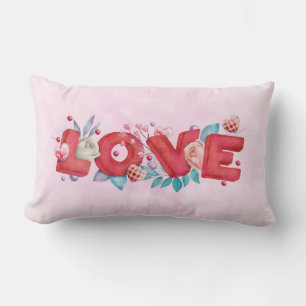 Coussin Rectangle Texte d'amour rouge dans l'aquarelle de police de 