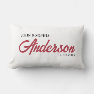 Coussin Rectangle Texte de couleur ivoire avec nom et date du couple