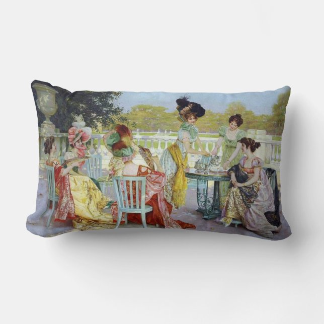 Coussin Rectangle Thé de Regency avec les dames aristocratiques (Recto)