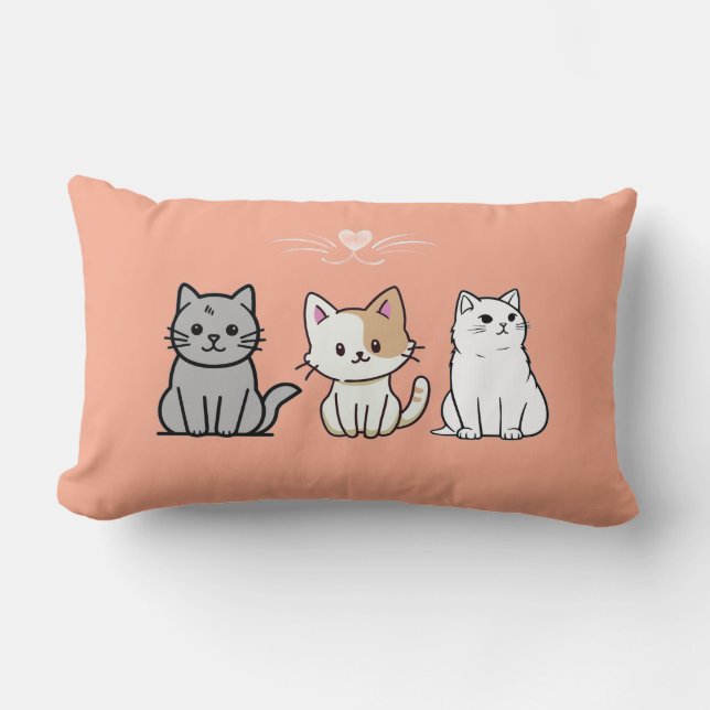 Coussin Rectangle Three Sitting Cats Illustrations (Recto)