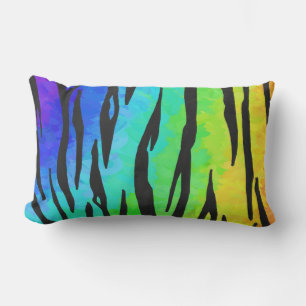 Coussin Rectangle Tiger noir et arc-en-ciel