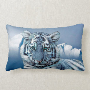 Coussin Rectangle Tigre blanc bleu