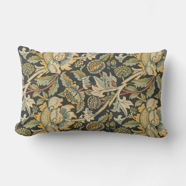Coussin Rectangle Tissu floral d'or bleu (Recto)