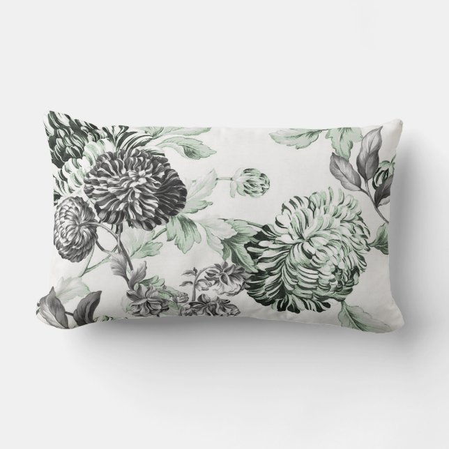Coussin Rectangle Toile botanique noire et blanche verte en mousse d (Recto)