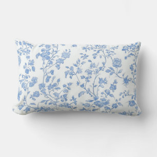 Coussin Rectangle Toile de Jouy Bleu Floral