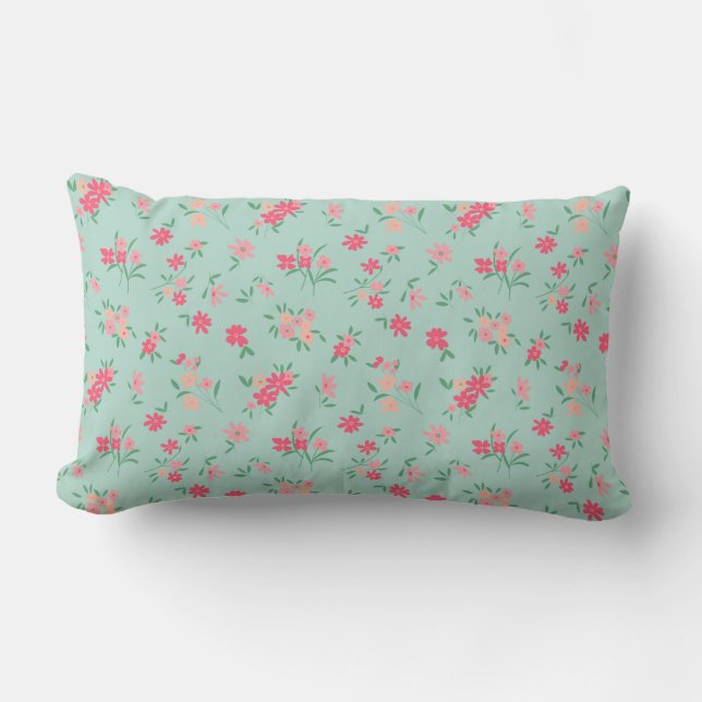 Coussin Rectangle Tons Turquoises Dainty Fleurs Roses (Recto)
