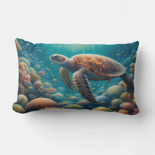 Coussin Rectangle Tortue de mer et corail